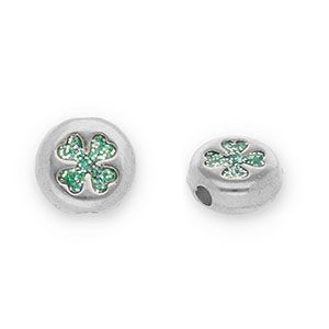 Perles en m&eacute;tal DQ rond avec tr&egrave;fle Argent&eacute; antique-paillet&eacute; turquoise (sans nickel)