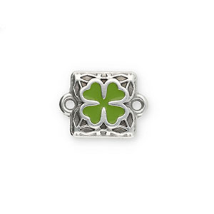 Breloques en m&eacute;tal DQ connecteur carr&eacute; avec tr&egrave;fle Argent&eacute; antique-vert (sans nickel)