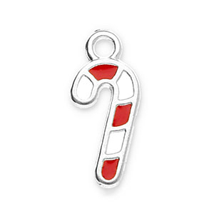 Breloques en m&eacute;tal DQ connecteur canne &agrave; sucre Argent&eacute; antique-blanc-rouge (sans nickel)