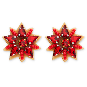 Boucles d'oreilles tendance &eacute;toile Rouge-argent&eacute;-marron