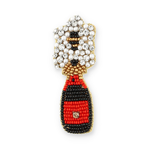 Broches bouteille champagne Noir-rouge-dor&eacute;-blanc