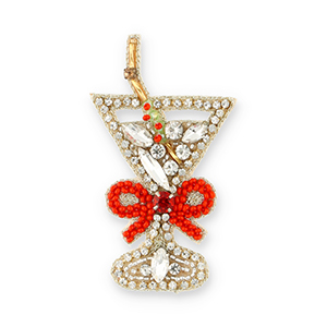 Broches verre &agrave; cocktail avec n&oelig;ud Cristal-rouge-do&eacute;