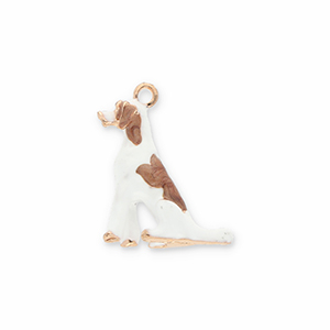 Breloques en m&eacute;tal chien Dor&eacute;-blanc-marron clair