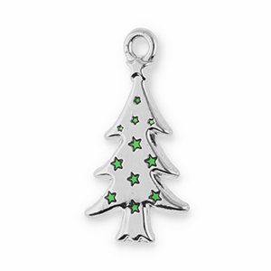 Breloques en m&eacute;tal sapin de no&euml;l Argent&eacute;-vert