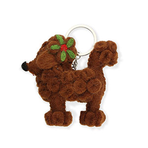 Porte-cl&eacute;s feutrine tendance caniche Marron