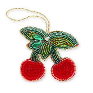 Breloque tendance cerises Vert-rouge-dor&eacute;