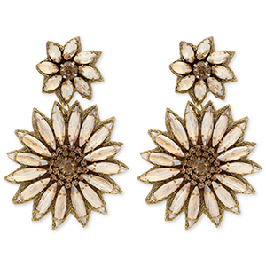 Boucles d'oreilles tendance avec perles en verre fleurs Dor&eacute;