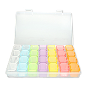 Bo&icirc;te de rangement bijoux avec 7x4 compartiments Transparent-multicolore