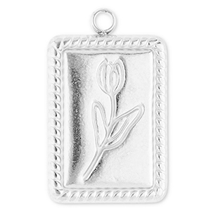Breloques en acier Inox rectangle avec tulipe Argent&eacute;