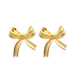 Boucles d'oreilles puces en acier Inox n&oelig;ud Dor&eacute;