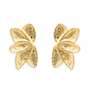 Boucles d'oreilles puces en acier Inox feuille Dor&eacute;