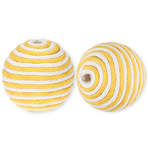 Perles acryliques 22 mm avec fil en coton cir&eacute; wax Jaune ocre-blanc