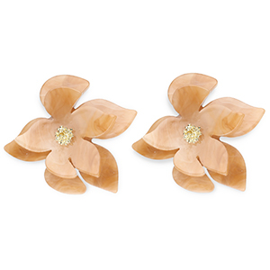 Boucles d'oreilles&nbsp;/&nbsp;puces r&eacute;sine tendance fleur Marron marbr&eacute;-dor&eacute;