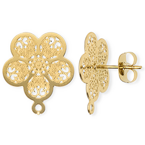 Appr&ecirc;ts en acier Inox boucles d'oreilles / puces d&rsquo;oreilles fleur avec anneau Dor&eacute;