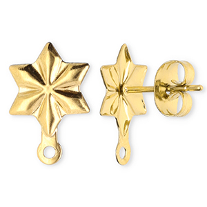 Appr&ecirc;ts en acier Inox boucles d'oreilles / puces d&rsquo;oreilles &eacute;toile avec anneau Dor&eacute;