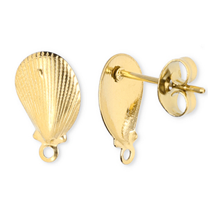 Appr&ecirc;ts en acier Inox boucles d'oreilles / puces d&rsquo;oreilles coquille avec anneau Dor&eacute;
