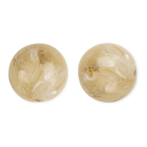 Perles acryliques 16 mm rond Marron beige-marbr&eacute;