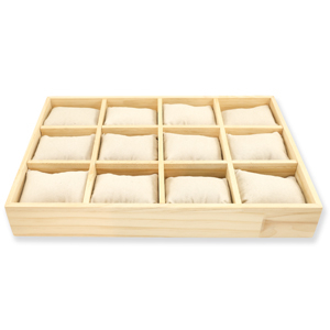 Pr&eacute;sentoir bijoux 12 cases avec coussins naturel-blanc cass&eacute;