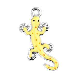 Breloques en acier Inox salamandre Argent&eacute;-jaune-rouge