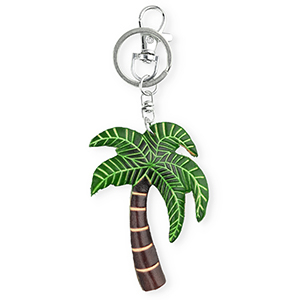 Porte-cl&eacute;s en cuir palmier Marron fonc&eacute;-vert-beige sable