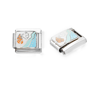 Appr&ecirc;ts en acier inox breloques pour bracelet italien vie marine Argent&eacute;-blanc-bleu clair