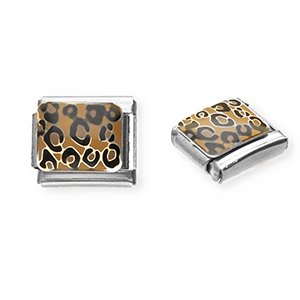 Appr&ecirc;ts en acier inox breloques pour bracelet italien imprim&eacute; l&eacute;opard Argent&eacute;-marron clair-noir
