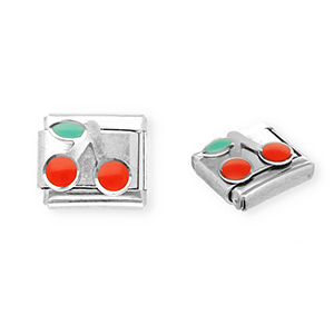 Appr&ecirc;ts en acier inox breloques pour bracelet italien cerises Argent&eacute;-rouge-vert