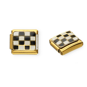 Appr&ecirc;ts en acier inox breloques pour bracelet italien carreaux Dor&eacute;-noir-blanc