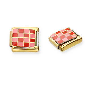 Appr&ecirc;ts en acier inox breloques pour bracelet italien carreaux Dor&eacute;-rose-rouge
