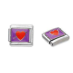 Appr&ecirc;ts en acier inox breloques pour bracelet italien c&oelig;ur avec fl&egrave;che Argent&eacute;-violet-rouge