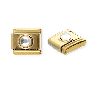 Appr&ecirc;ts en acier inox breloques pour bracelet italien rond avec strass Dor&eacute;-cristal