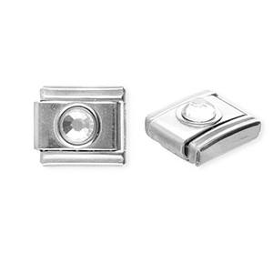 Appr&ecirc;ts en acier inox breloques pour bracelet italien rond avec strass Argent&eacute;-cristal
