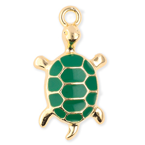 Breloques en m&eacute;tal tortue Dor&eacute;-vert