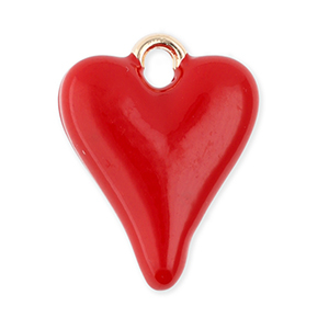 Breloques en m&eacute;tal coeur Dor&eacute;-rouge