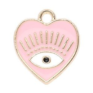 Breloques en m&eacute;tal coeur Oeil porte-bonheur Dor&eacute;-rose clair-blanc