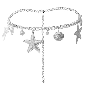 Cha&icirc;nes de taille vie marine avec imitations perles Argent&eacute;-blanc