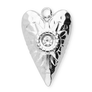 Breloques en acier Inox coeur Argent&eacute;-transparent