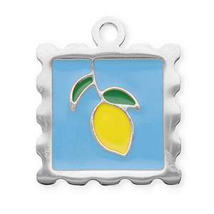 Breloques en acier Inox carr&eacute; avec citron Argent&eacute;-bleu-jaune-vert fonc&eacute;