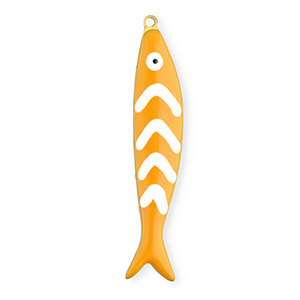 Breloques en acier Inox poisson Dor&eacute;-orange-blanc
