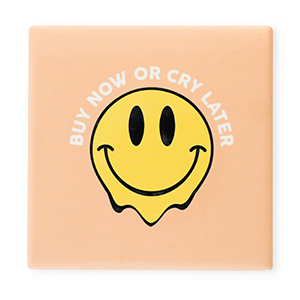 BY31&reg; Carreau avec texte "Buy now or cry later" Apricot-jaune-noir-blanc