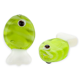 Perles en verre &agrave; la main poisson Verte olive transparent-blanc-noir