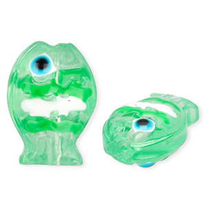 Perles en verre &agrave; la main poisson Vert menthe neo transparent-blanc-noir-cyan
