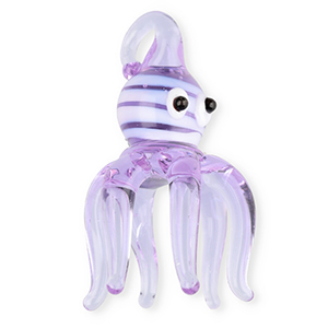 Breloques en verre peintes &agrave; la main pieuvre Violet clair transparent