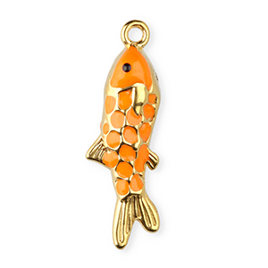 Breloques en acier Inox &eacute;maill&eacute;e poisson Dor&eacute;-orange-noir