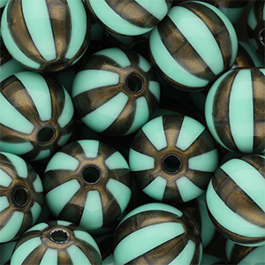 DQ&reg; Perles acryliques 16 mm avec ray&eacute;es Vert turquoise-marron dor&eacute;