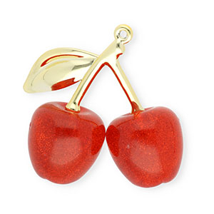Pendentifs acryliques cerises Dor&eacute;-rouge paillet&eacute;