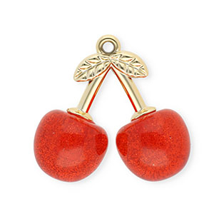 Pendentifs acryliques cerises Dor&eacute;-rouge paillet&eacute;
