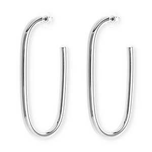 Boucles d'oreilles&nbsp;/&nbsp;puces accroche-regard ovale avec tige en acier inoxydable Argent&eacute;