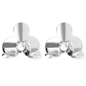 Boucles d'oreilles&nbsp;/&nbsp;puces accroche-regard fleur avec imitations perle avec tige en acier inoxydable Argent&eacute;-blanc