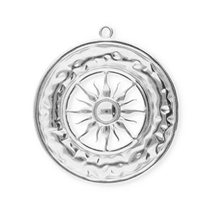 Breloques en acier Inox cercle avec soleil Argent&eacute;